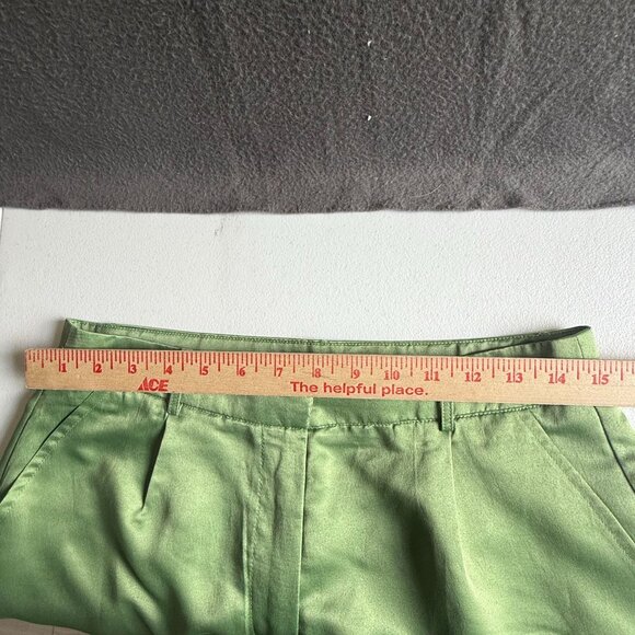 NWT Missguided Pleated Wide Leg Cropped Pants Women's Shiny 8 Green Pockets - Picture 9 of 12